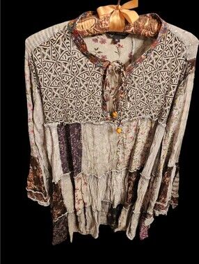 🍂Young Threads Boho Patchwork Peasant Blouse
